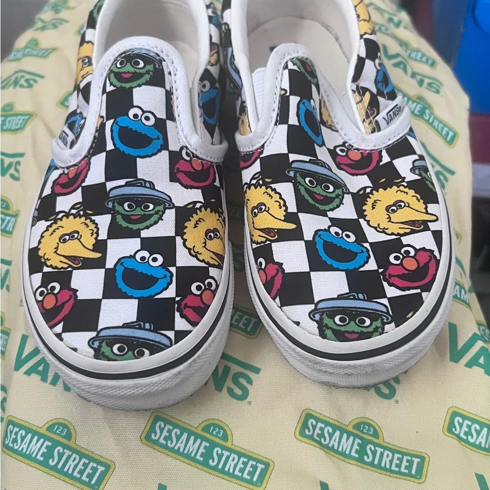 Vans Kids Sesame Street Checkered Slip-On Sneakers - Black and White